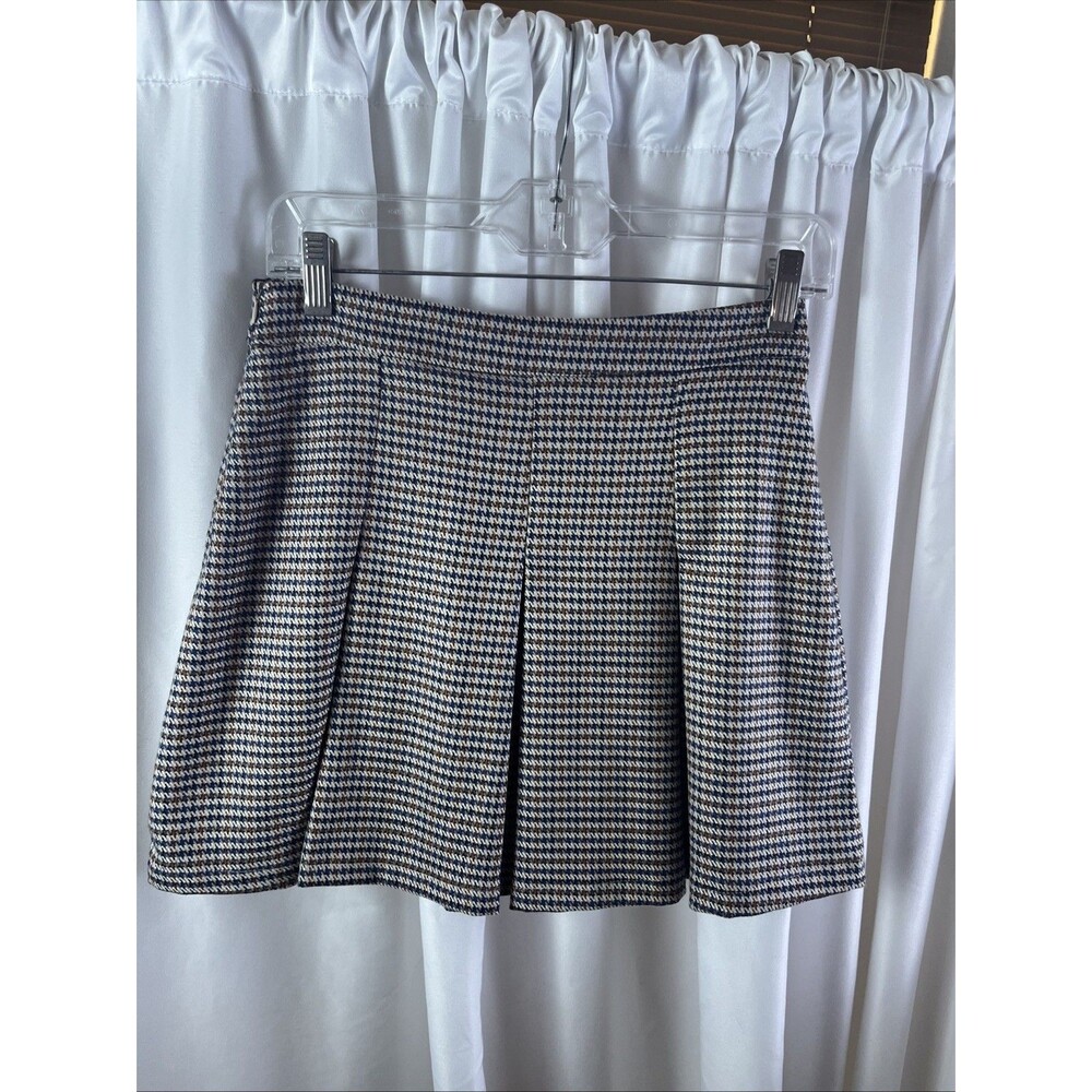 Ashhan Malbora Women’s Brown Pleated Houndstooth Mini Skirt Size 4 Preppy - Picture 3 of 6